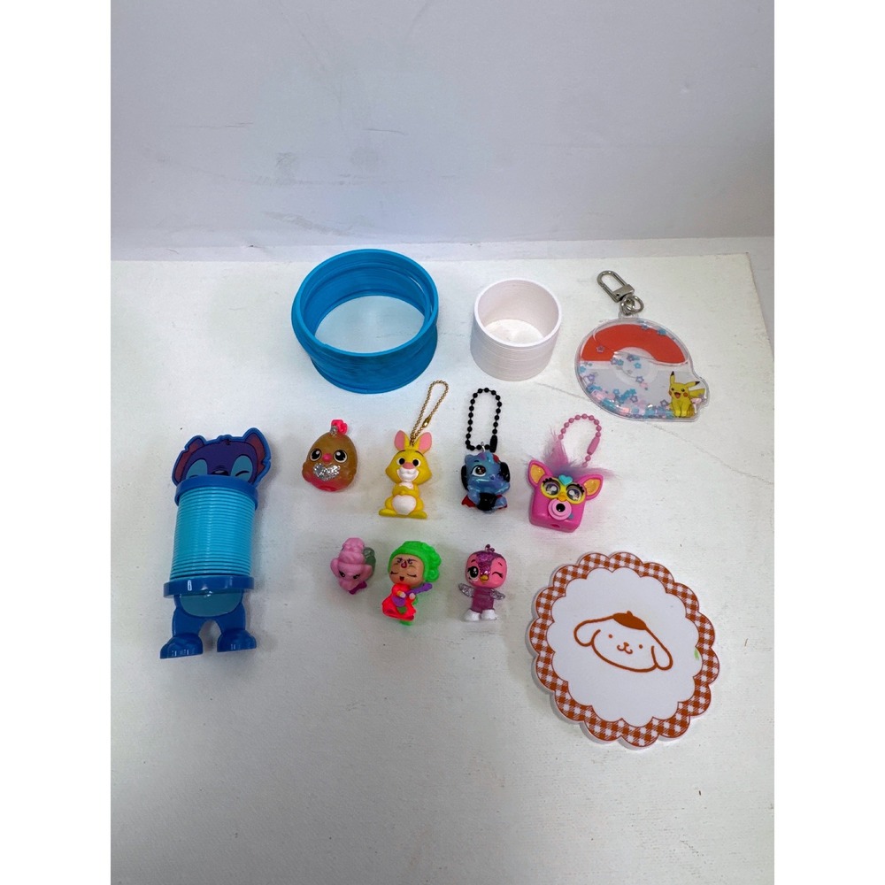 Mixed Toy Lot Kids Multicolor Stitch Pikachu Pompompurin Miniatures. Keychain